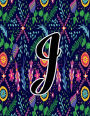 J: Monogram Initial J Notebook for Women, Girls and School, Midnight Floral 8.5 x 11 Inch Composition Notebook