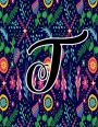 T: Monogram Initial T Notebook for Women, Girls and School, Midnight Floral 8.5 x 11 Inch Composition Notebook