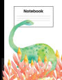 Notebook: Dinosaur Brontosaurus, Orange Ferns, Blank, Notebook Home Office School Student Teacher Homeschool, 7.4 x 9.7 in, 200 pages kids, school, home, students, teachers