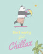 Don't worry just chillax: Cute cartoon panda unicorn notebook,notepad journal or blank book. Adorable cool hand drawn chillax relaxing panda illustration featuring funny cute panda playing summer beach ball.