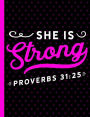She Is Strong Proverbs 31: 25: Bible Verse - 100 Page Double Sided Composition Notebook College Ruled - Cute Pink Black & White Cover Design With Polka Dots - Great To Write In As A Prayer Journal, Take Church Notes - Beautiful Christian Gift For Girls, T