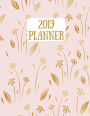 2019 Planner: Gold flowers on pink background 2019 Weekly planner with to do lists and dot grid note pages