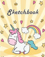 Sketchbook: Background with stars and hearts with hand drawn unicorn : 120 Pages of 8