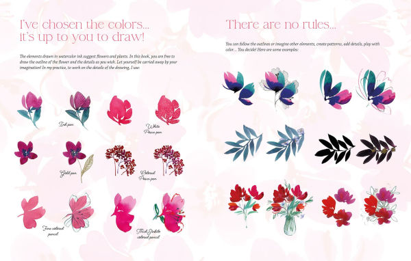 Reverse Coloring: Flowers: Add your own lines and doodles to create unique artworks