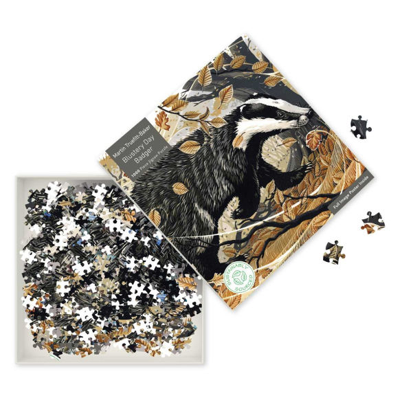 Adult Sustainable Jigsaw Puzzle Martin Truefitt-Baker: Blustery Day Badger: 1000-pieces. Ethical, Sustainable, Earth-friendly