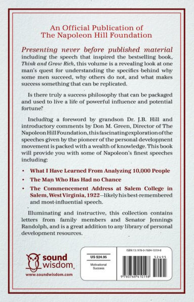 Napoleon Hill's Greatest Speeches: An Official Publication of The Napoleon Hill Foundation