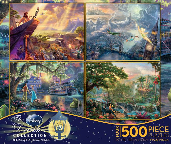 4 for sale online The Disney Collection Thomas Kinkade Jigsaw Puzzle 4 in 1 Multipack 500 Pieces 