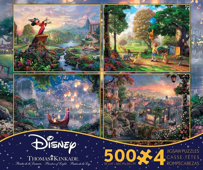 Entry] Disney/Thomas Kinkade 4-500 piece puzzle set, plus cat pics if you  scroll! : r/Jigsawpuzzles