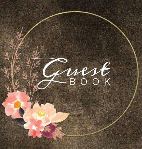 Guest Book Watercolor Flowers Brown Rustic Hardcover Guestbook Blank
