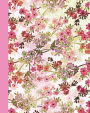 Sketch Journal: Field of Flowers (Pink and Green) 8x10 - Pages are lightly lined with EXTRA WIDE RIGHT MARGINS for sketching, drawing, and writing