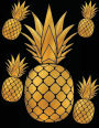 2017, 2018, 2019 Weekly Planner Calendar - 70 Week - Pineapple: Gold Pineapples, Black BG