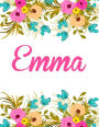 Emma: Large Personalised Emma Notebook for Writing 100 Lined Pages (White Floral Design)