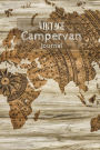 Vintage Campervan Journal: World Map with Parchment Effect and Wooden Panelled Background