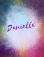 Danielle: Danielle personalized sketchbook/ journal/ blank book. Large 8.5 x 11 Attractive bright watercolor wash purple pink orange & blue tones. Cool stylish lettering.