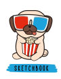 Sketchbook: Cute Pug At Cinema With Popcorn, Large Blank Sketchbook For Kids, 110 Pages, 8.5