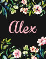 Alex: Personalised Name Notebook/Journal Gift 100 Lined Pages (Black Floral Design)