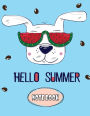 Hello Summer Notebook: White Dog On Blue Cover Notebook Journal Diary and Lined pages,(8.5 x 11) inches, 110 pages