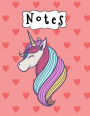 Notes: Cute Unicorn & Pink Hearts Pattern, Large Lined Notebook For Girls, 110 Pages, 8.5