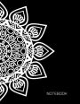 Notebook: Big Mandala Flower On Black Cover Notebook Journal Diary, 110 Dashed lines pages, 8.5