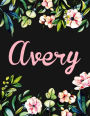 Avery: Personalised Name Notebook/Journal Gift For Women & Girls 100 Pages (Black Floral Design)