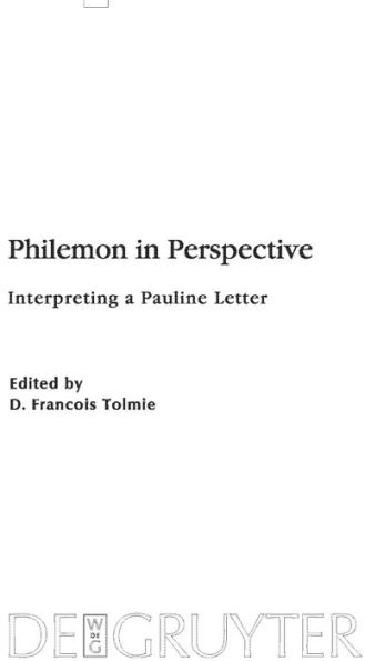 Philemon in Perspective: Interpreting a Pauline Letter / Edition 1