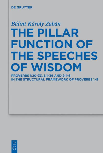 The Pillar Function of the Speeches of Wisdom: Proverbs 1:20-33, 8:1-36 and 9:1-6 in the Structural Framework of Proverbs 1-9