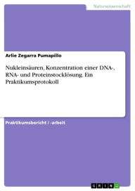 Title: Nukleinsäuren, Konzentration einer DNA-, RNA- und Proteinstocklösung. Ein Praktikumsprotokoll: Praktikumsprotokoll, Author: Arlie Zegarra Pumapillo