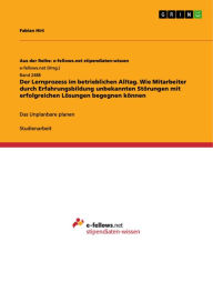 Title: Der Lernprozess im betrieblichen Alltag. Wie Mitarbeiter durch Erfahrungsbildung unbekannten Störungen mit erfolgreichen Lösungen begegnen können: Das Unplanbare planen, Author: Fabian Hirt