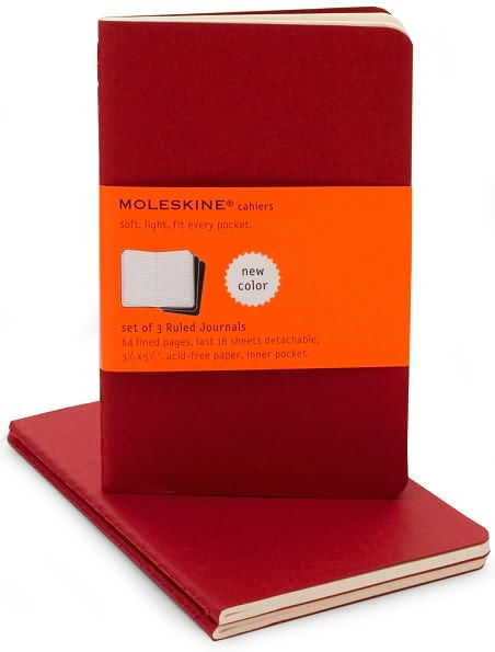 Moleskine Cahier Journal (Set of 3), Pocket, Ruled, Cranberry Red, Soft  Cover (3.5 x 5.5) by Moleskine