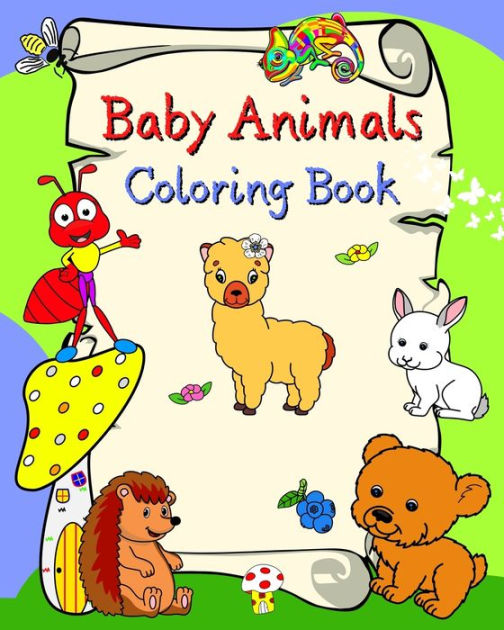 Baby Animals Coloring Book Smiling animals, bold lines for easy