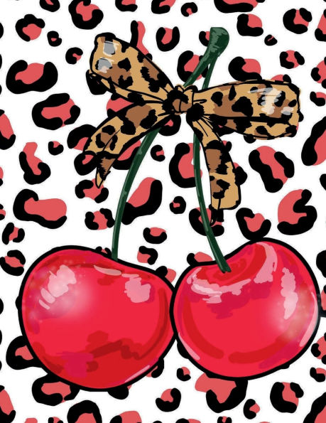 Cherry Leopard Print Preppy Notebook I Cute Composition Notebook For GirlsI Wide Ruled I 8.5x11 I 100 Page Lined