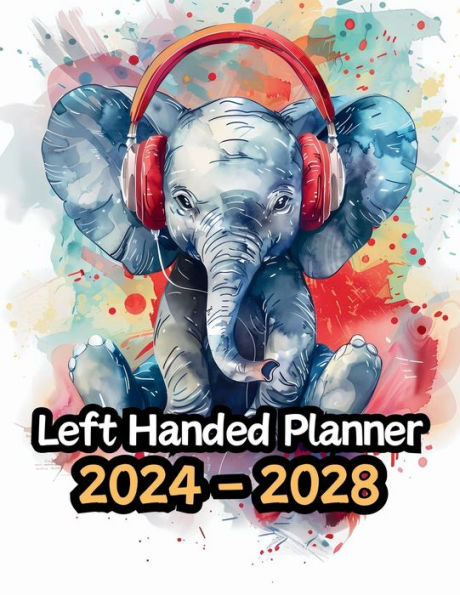 Elephant Left Handed Planner v1: 5 Year Monthly Large 60 Month Calendar Gift For People Who Love Safari Animals, Wildlife Lovers 8.5 x 11 Inches