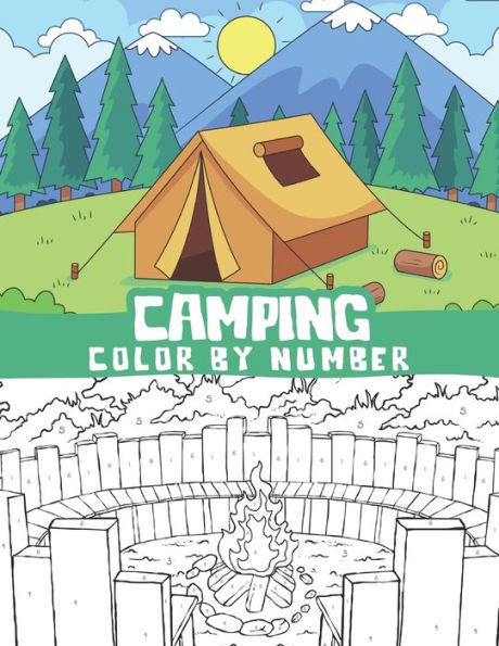 Camping color by number coloring book: Hiking scenes, Outdoor