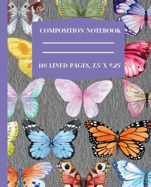 Butterfly Composition Notebook, 110 Blank Lined Pages, 7.5