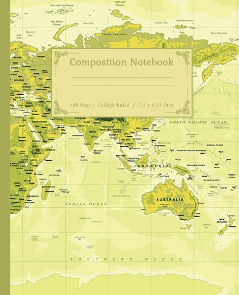 Composition Notebook: vintage world map 5 Background Composition Notebook, 7.5 x 9.25 inch, 100 Page, college ruled:composition notebook college ruled