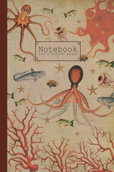 Notebook. Octopus sea creature.: Octopus vintage illustrations softcover notebook. Sea creatures, fish & octopuses cover design.