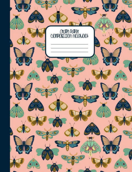 Butterfly and Luna Moth Pattern Print - Aesthetic Graph Paper Composition Notebook: Quad Ruled Pages 1 Subject Journal for Math & Science High School College or University Students Notes Workbook 5x5 Grid
