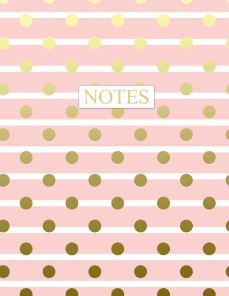 Notes: Blank Wide Lined Notebook Pink Stripes with Gold Polka Dots