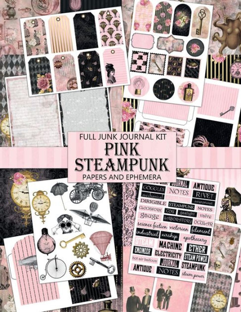 Vintage Pink Steampunk Scrapbook Papers Graphic by Digital Attic