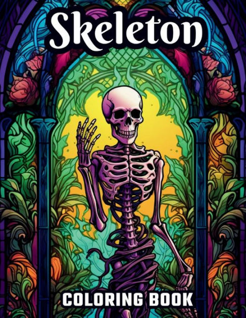 Large Print Skeleton Coloring Book: Black Background: Coloring Pages ...