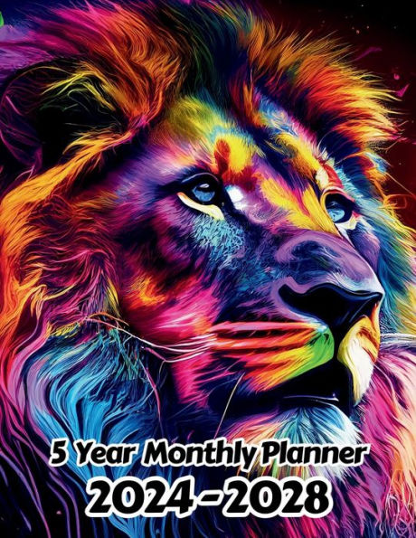 Abstract Lion 5 Year Monthly Planner v13: Large 60 Month Planner Gift For People Who Love Cats, Animal Lovers 8.5 x 11 Inches 122 Pages