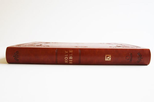 KJV Holy Bible, Giant Print Thinline Large format, Brown Premium Imitation Leath er with Ribbon Marker, Red Letter, and Thumb Index