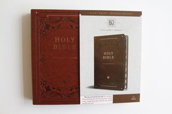 KJV Holy Bible, Giant Print Thinline Large format, Brown Premium Imitation Leath er with Ribbon Marker, Red Letter, and Thumb Index