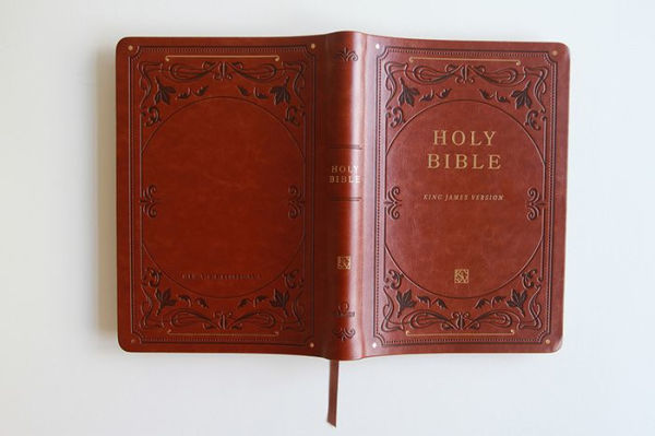 KJV Holy Bible, Giant Print Thinline Large format, Brown Premium Imitation Leath er with Ribbon Marker, Red Letter, and Thumb Index