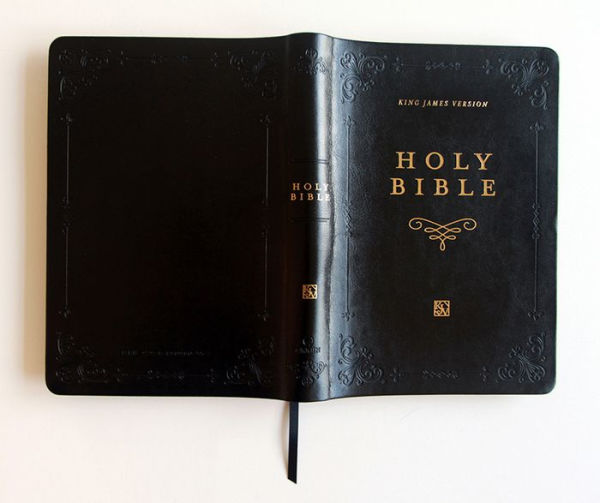 KJV Holy Bible, Giant Print Thinline Large format, Black Premium Imitation Leath er with Ribbon Marker, Red Letter, and Thumb Index