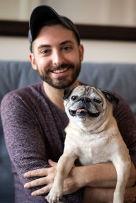 Jonathan Graziano and Noodle the Dog celebrate NOODLE AND THE NO BONES DAY