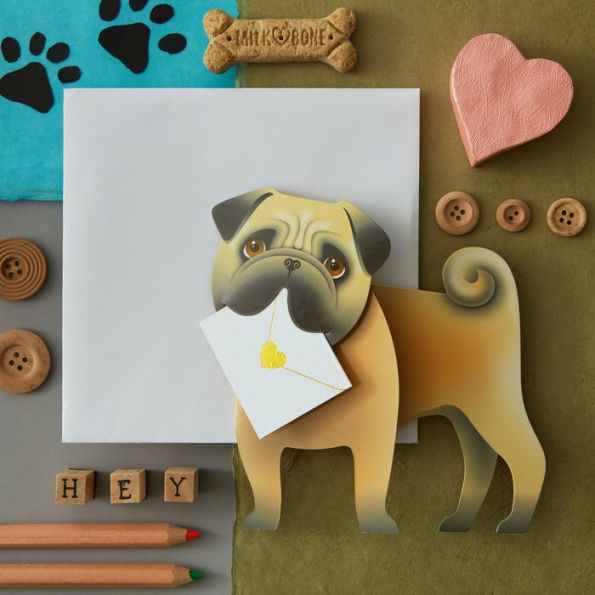 Blank Greeting Card Pug With Letter