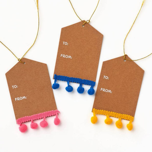 Colorful Pom Kraft Hang Tags S/10