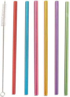 Sippin' Pretty Set of 6 Reusable Straws with Brush Cleaner in Gift Box