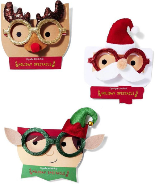 Cheer Gear Holiday Novelty Glasses with Sequin and Glitter Accents on Gift Card (Assorted)